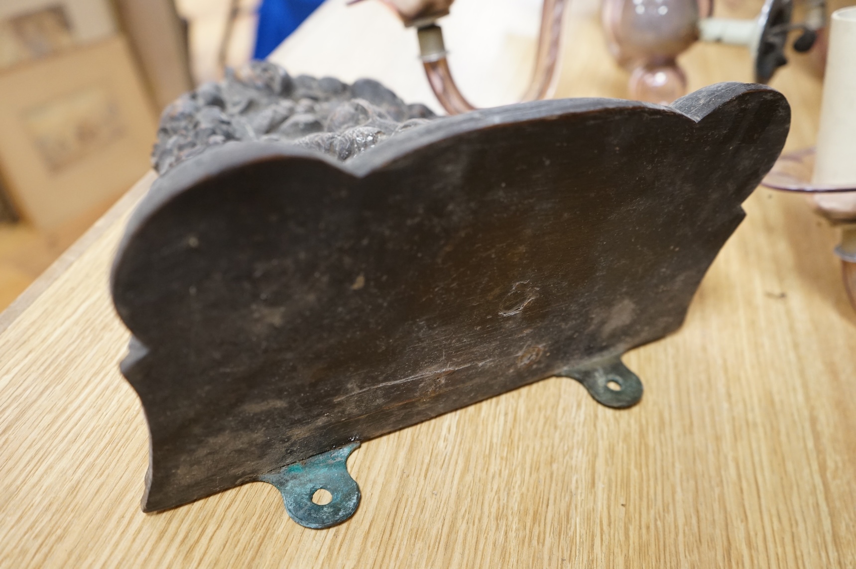 A Carved oak figural wall bracket, in late 17th century style, 35cm long